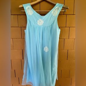 Vintage Movie Star Tulle Chiffon Look Embroidered Nightgown